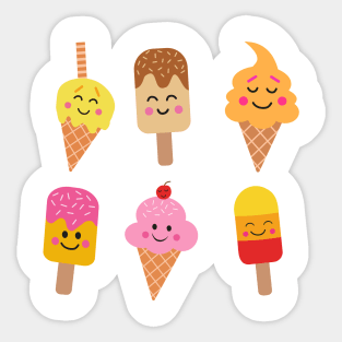 Kawaii Smiling Ice Cream and Popsicles Sticker